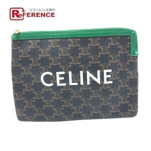 Celine Triomphe logo pouch clutch bag brown leather